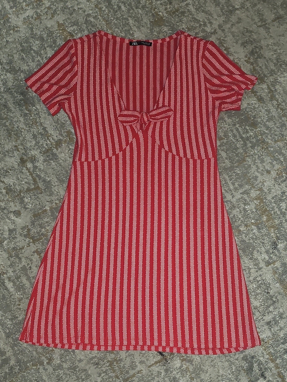 Zara Red and White Striped Tie-Front Short Dress Medium - Picture 2 of 6